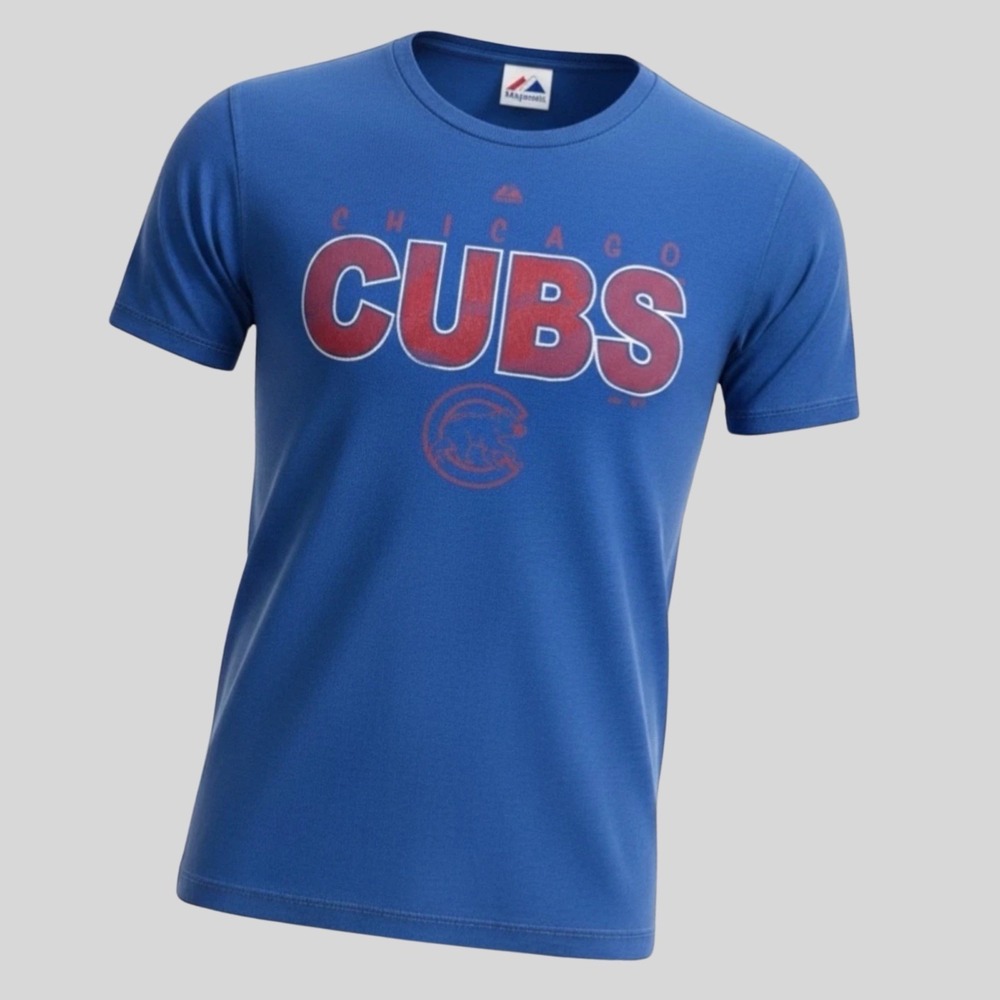 Chicago Cubs Majestic T Shirt Mens Large Blue MLB Baseball Graphic Tee